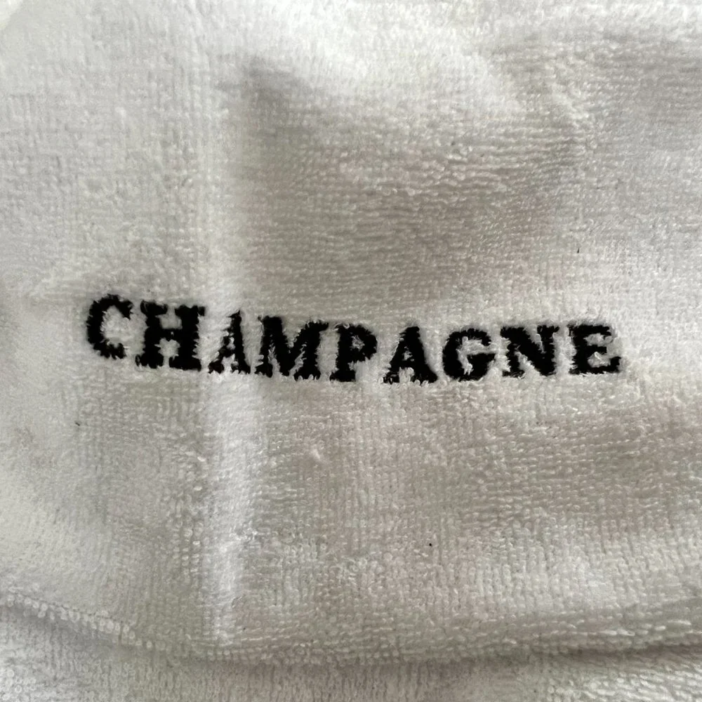 "CHAMPAGNE" White Terry Bucket Hat Unisex - Picture 3 of 4